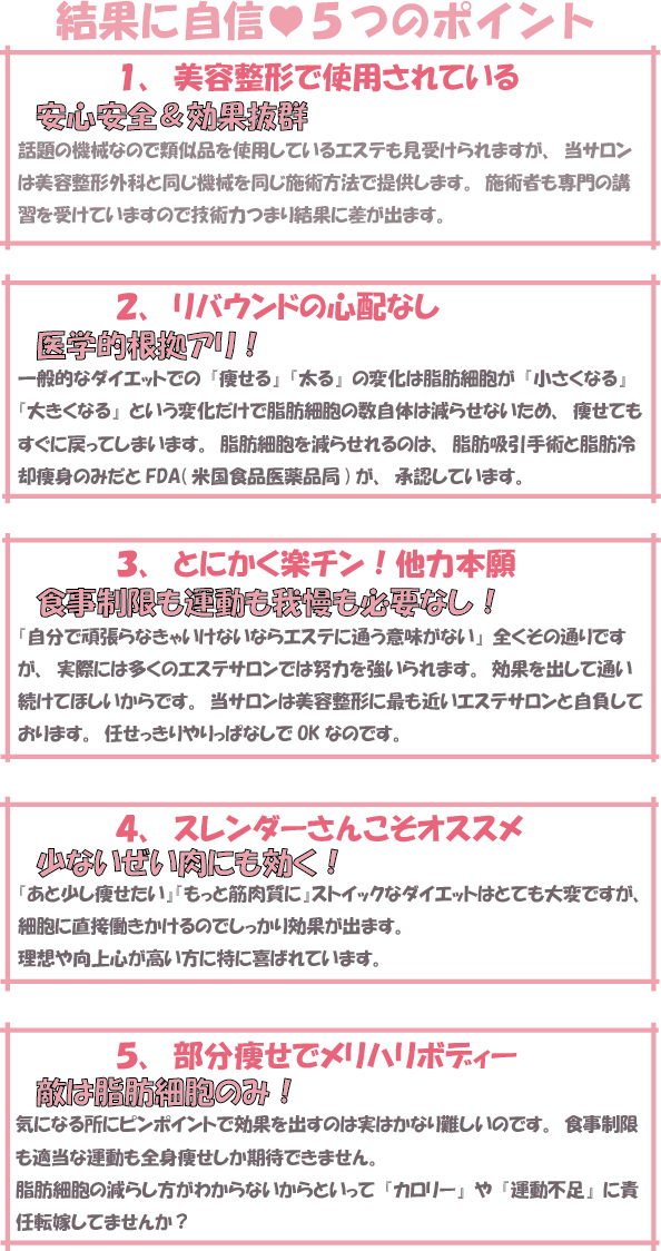 当店５つのポイント　結果に自信♪
